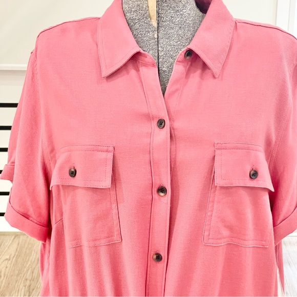 NWT XL Croft and barrow, pink colored button-down short sleeve dress w/ pockets - Picture 3 of 7